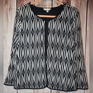 TravelSmith Black and White Geometric One Button Cardigan Womens Medium